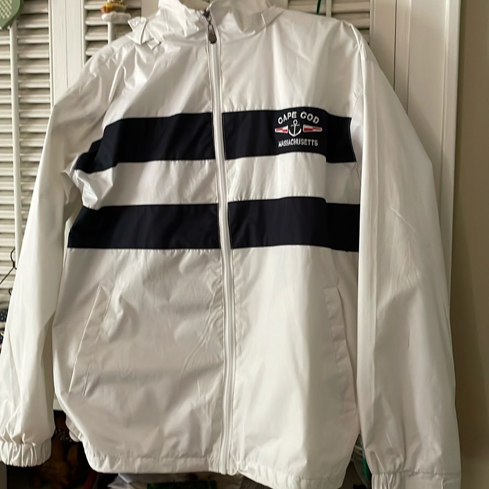 White Summer rain jacket with hood